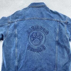 Vintage Clemson Tigers Embossed Denim Jacket Large Blue College‎ Basketball 90s